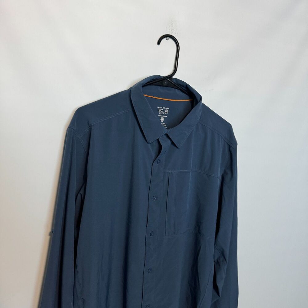 Mountain Hardwear Shirt Mens Large Blue Long Sleeve Quick Dry Roll Tab Stretch - Picture 2 of 10